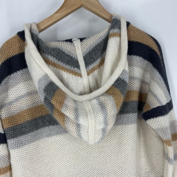 Autumn Cashmere Hoodie Sweater Size Medium Honeycomb Striped Pullover V Neck - Picture 6 of 7
